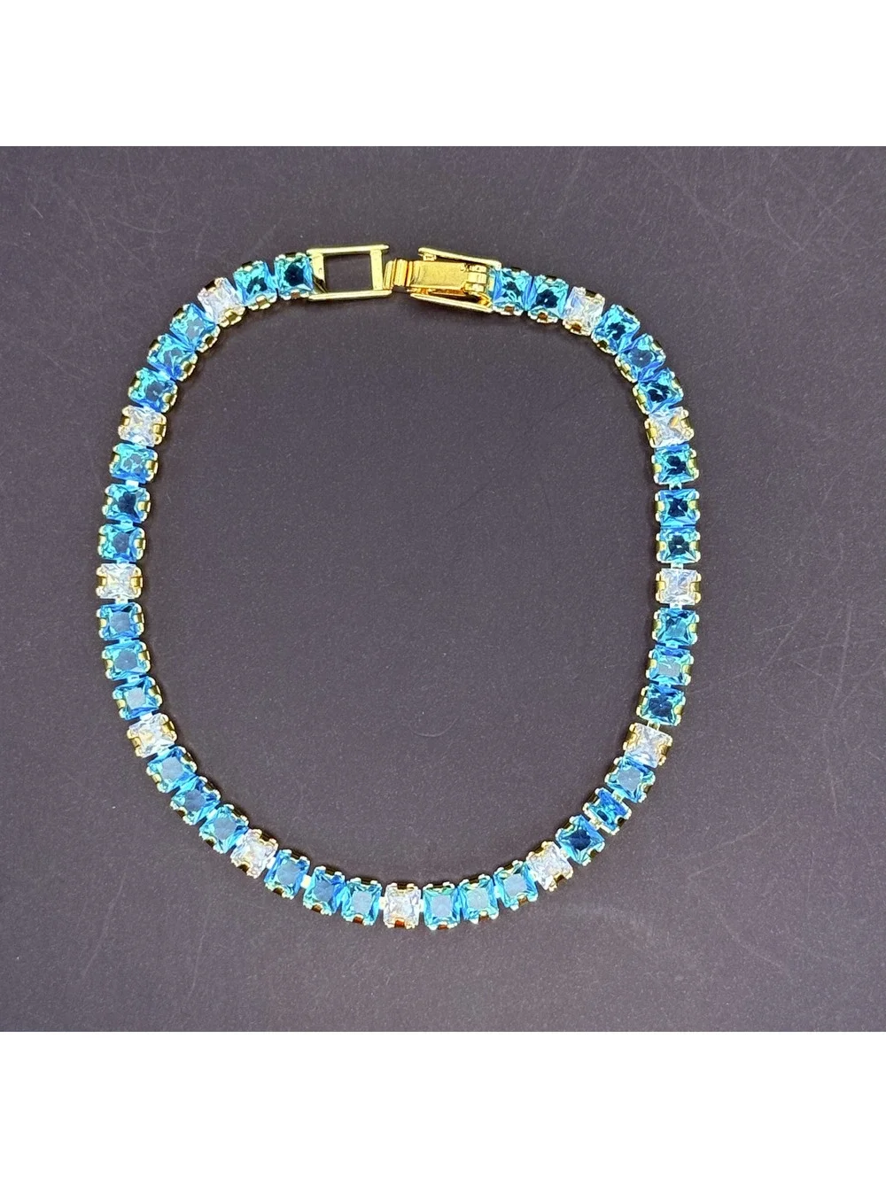 candy+clover aqua and clear rhinestoen crystal gold tone bracelet